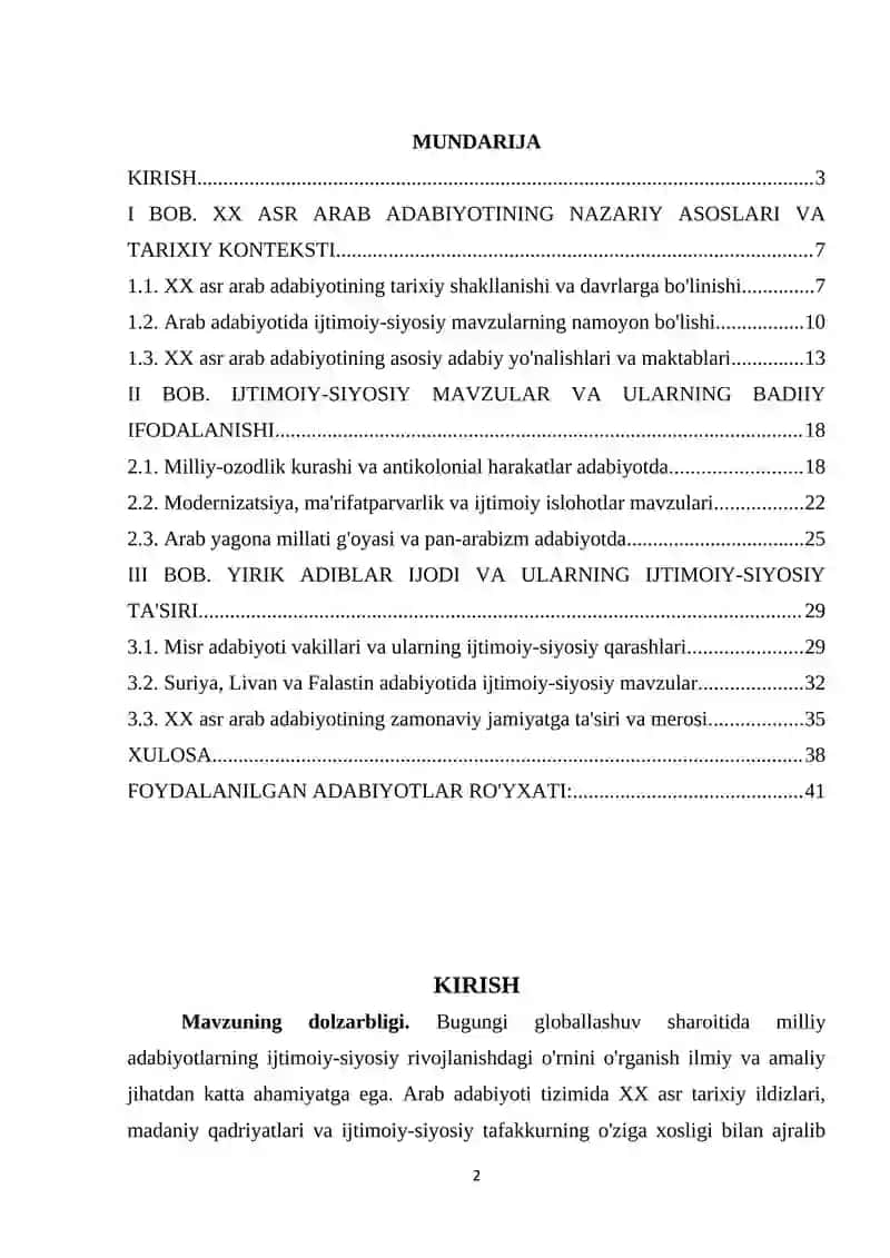 XX asr Arab mamlakatlari adabiyotining ijtimoiy-siyosiy rivojlanishga ta’siri 2