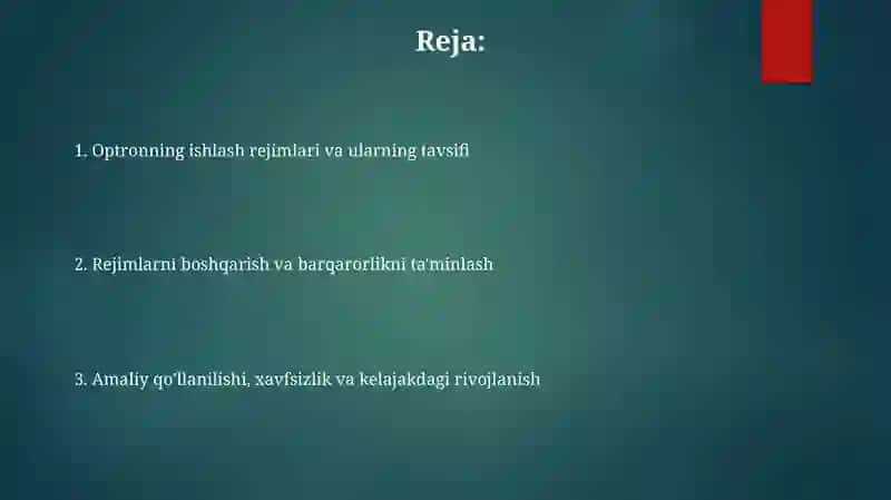 Optronning ishlash rejimlari 2