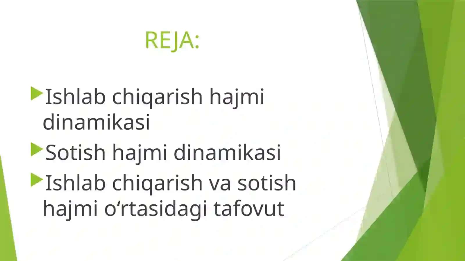 Mahsulot ishlabchiqarish va sotish hajmi dinamikasining tahlili 2