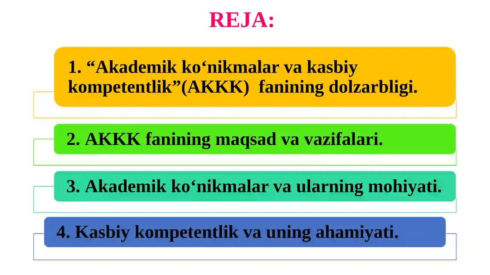 ЖЖ«AKADEMIK KO‘NIKMALAR VA KASBIY KOMPETENTLIK»fanidanTAQDIMOT 2