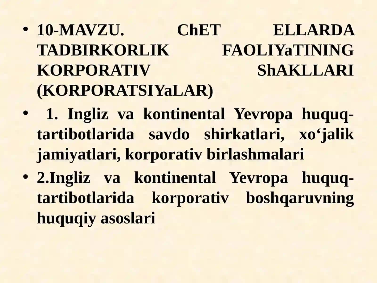 Chetellar da tadbirkorlik faoliyatining korporativ shakllari (korporatsiyalar) 2