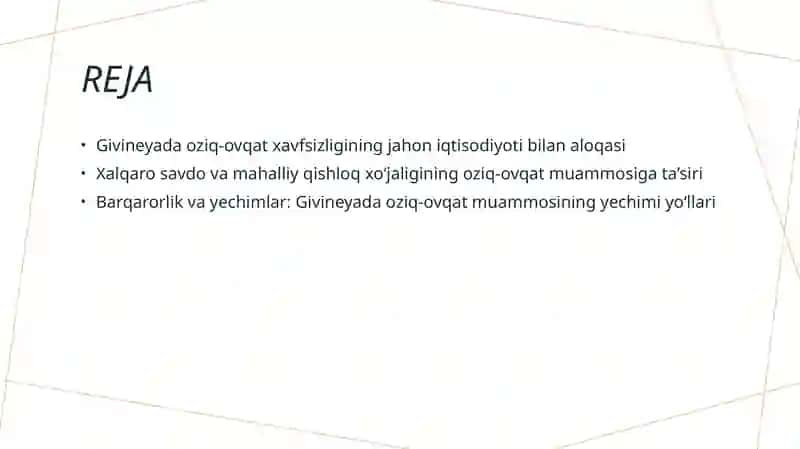 Givineya Jahon iqtisodiyotida oziq-ovqat muammosi 2