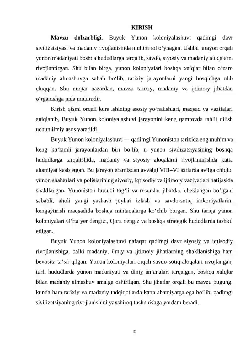 BUYUK YUNON KOLONIYALASHTIRILISHI 2