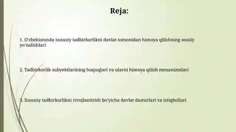 Oʻzbekistonda xususiy tadbirkorlikning davlat tomonidan himoya qilinishi 2