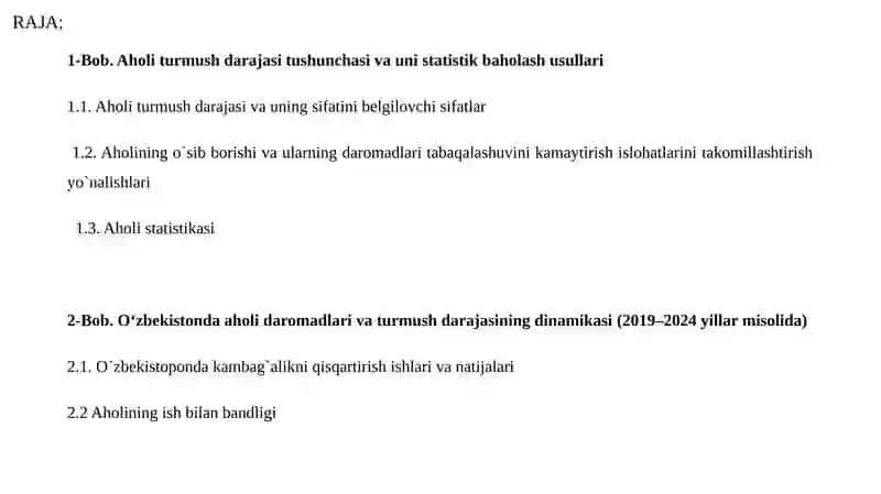 Aholi turmush darajasi statistikasi va aholi daromadlarining shakllanishi 2