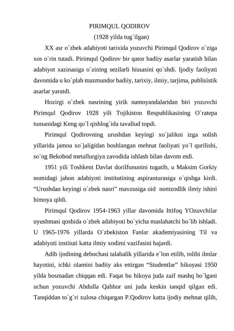 PIRIMQUL QODIROV IJODI 2