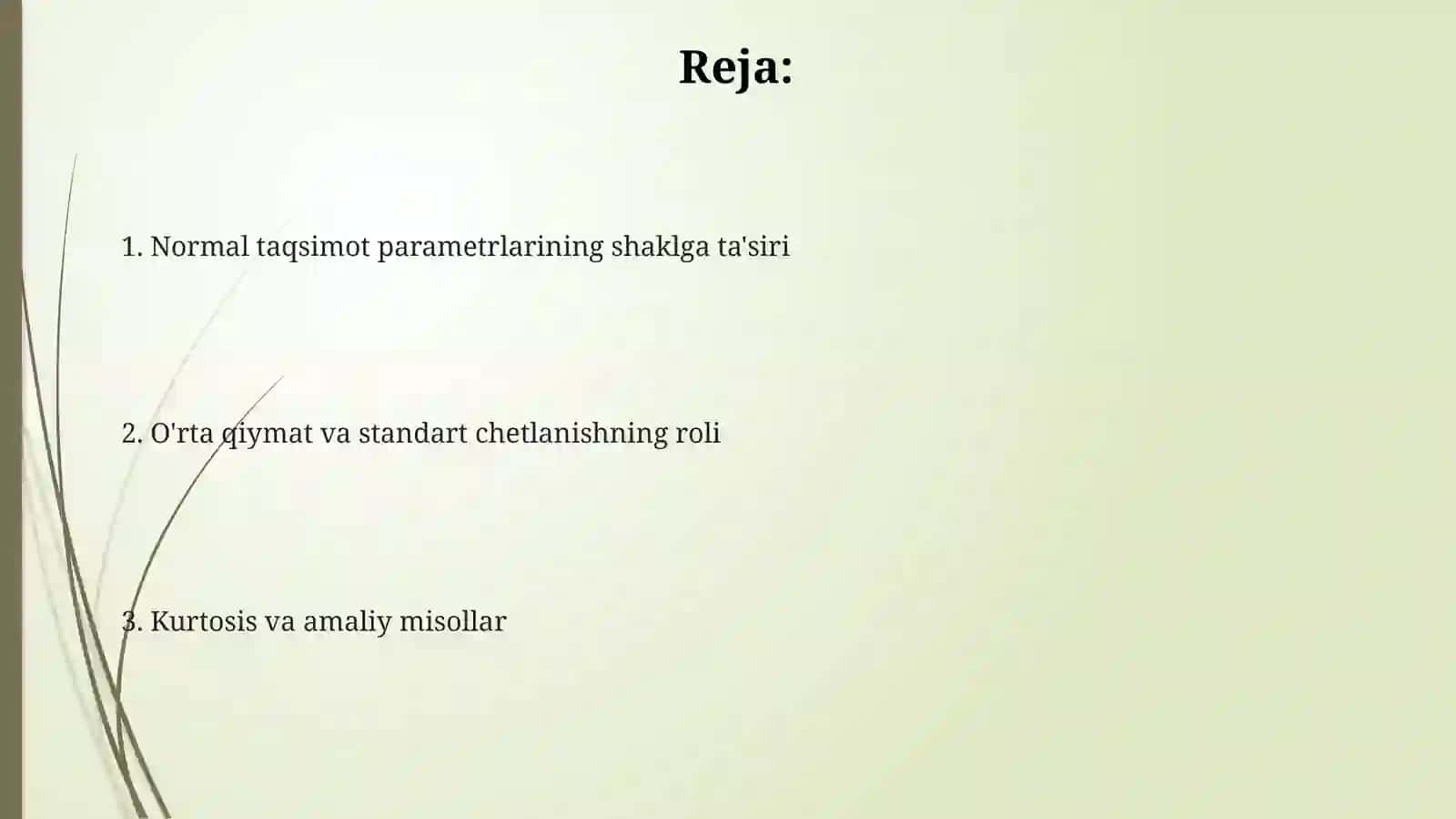 Normal taqsimlangan parametrlarni normal egri chiziq sharliga ta’siri 2