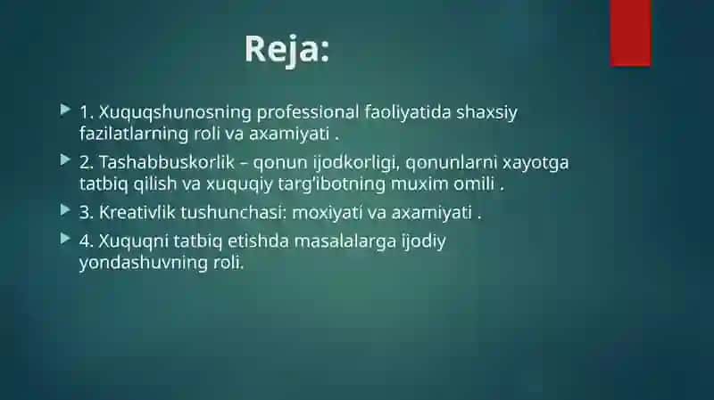 Yurist faoliyatida tashabbuskorlik, kreativlik va masalaga ijodiy yondashuv 2