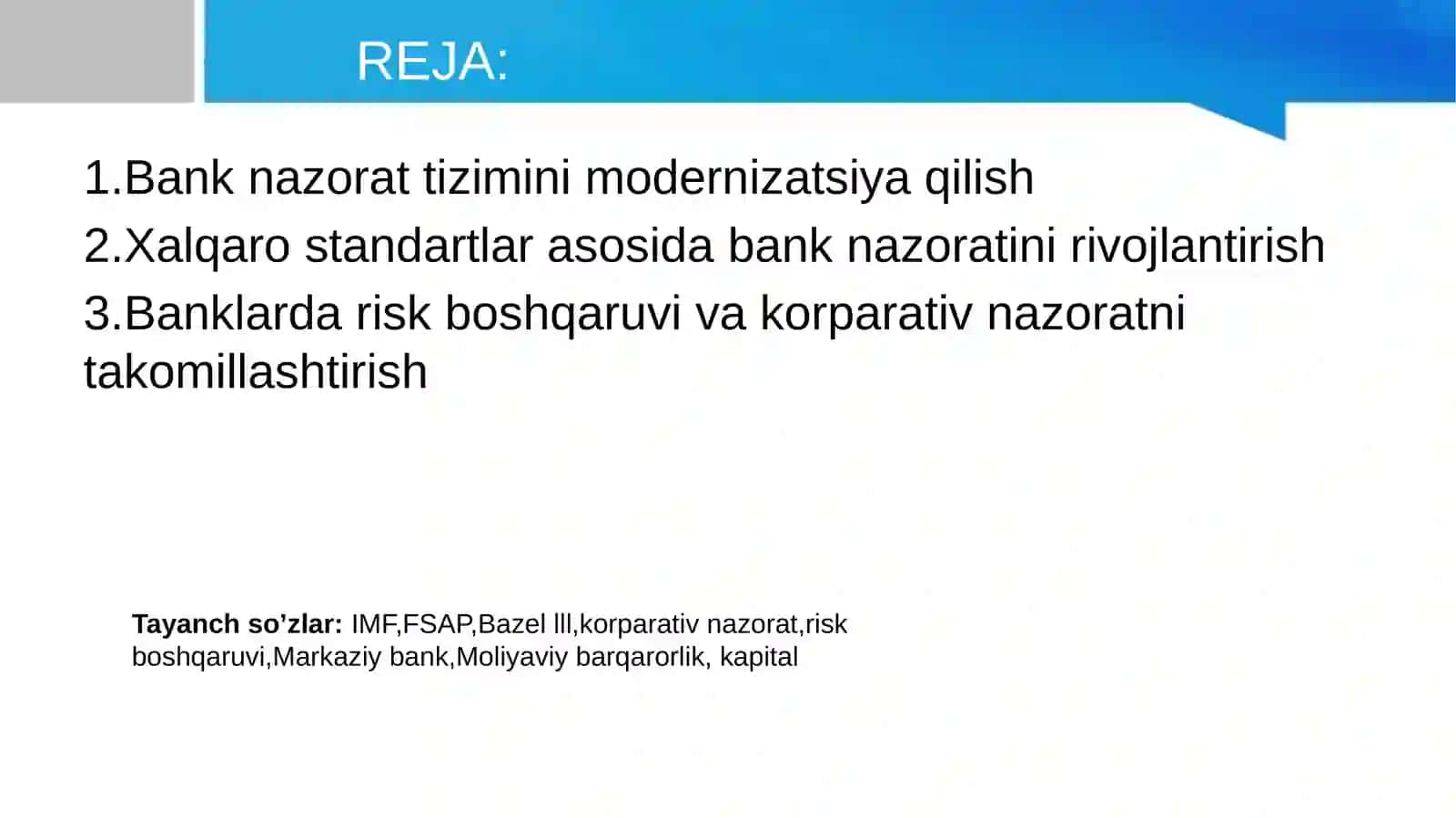 Bank faoliyatini nazorat qilish tizimini takomillashtirish muammolari 2