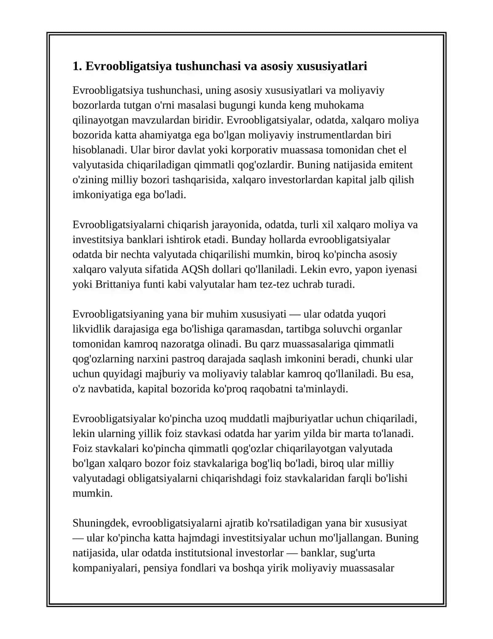 EVROOBLIGACIYALAR BAZARI HÁM ÓZINE TÁN ÓZGESHELIKLERI 2