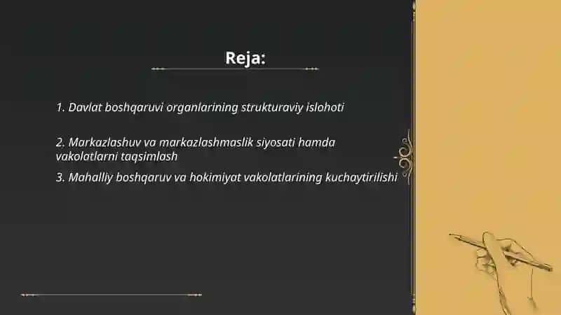 Mustaqillik yillarida davlat boshqaruvi tizimida amalga oshirilayotgan islohotlar 2