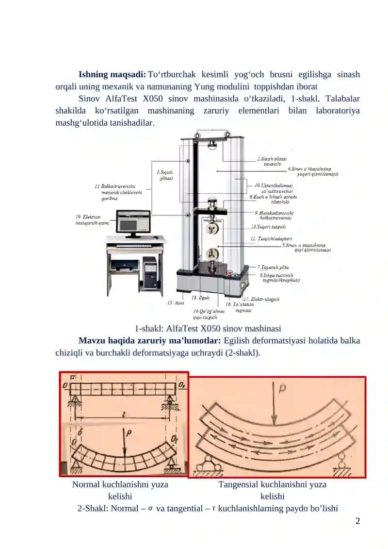 Balkani egilish deformatsiyasiga sinash laboratoriyasi 2