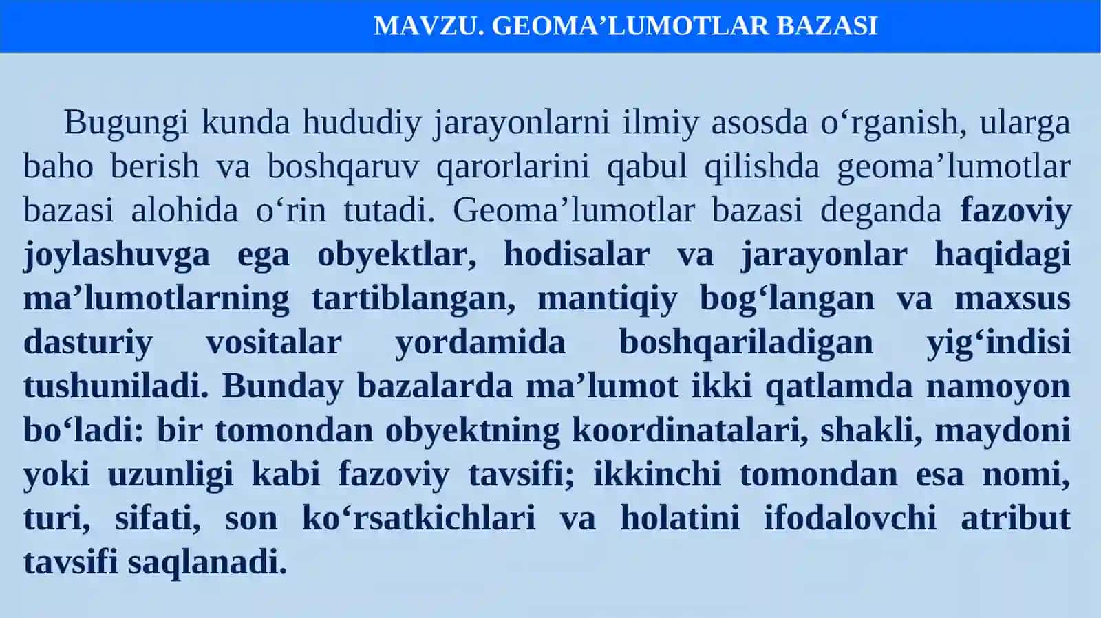 GEOMA’LUMOTLAR BAZASI 2