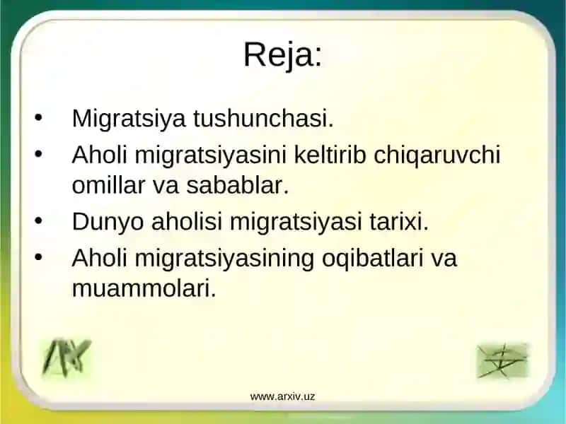 Aholining zamonaviy migratsiya harakatlari 2