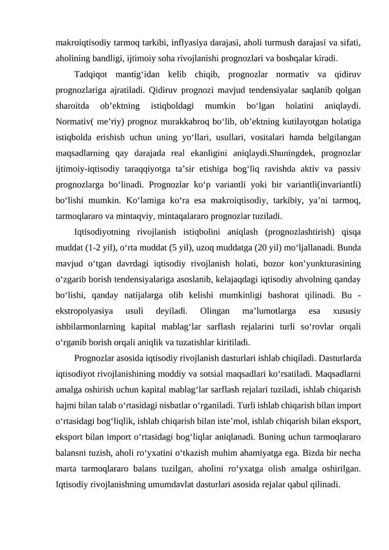 IJTIMOIY-IQTISODIY RIVOJLANISHNI DASTURLASH, PROGNOZLASHTIRISH VA REJALASHTIRISH 2