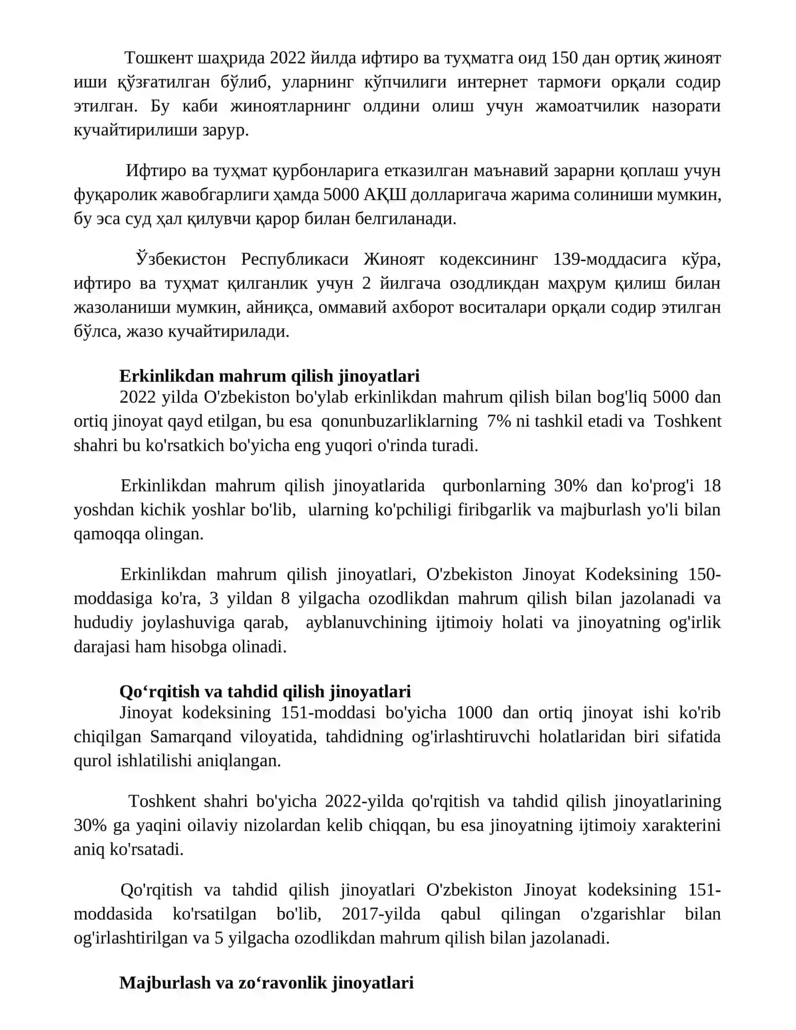 Shaxs ozodligiga qarshi jinoyatlar 2