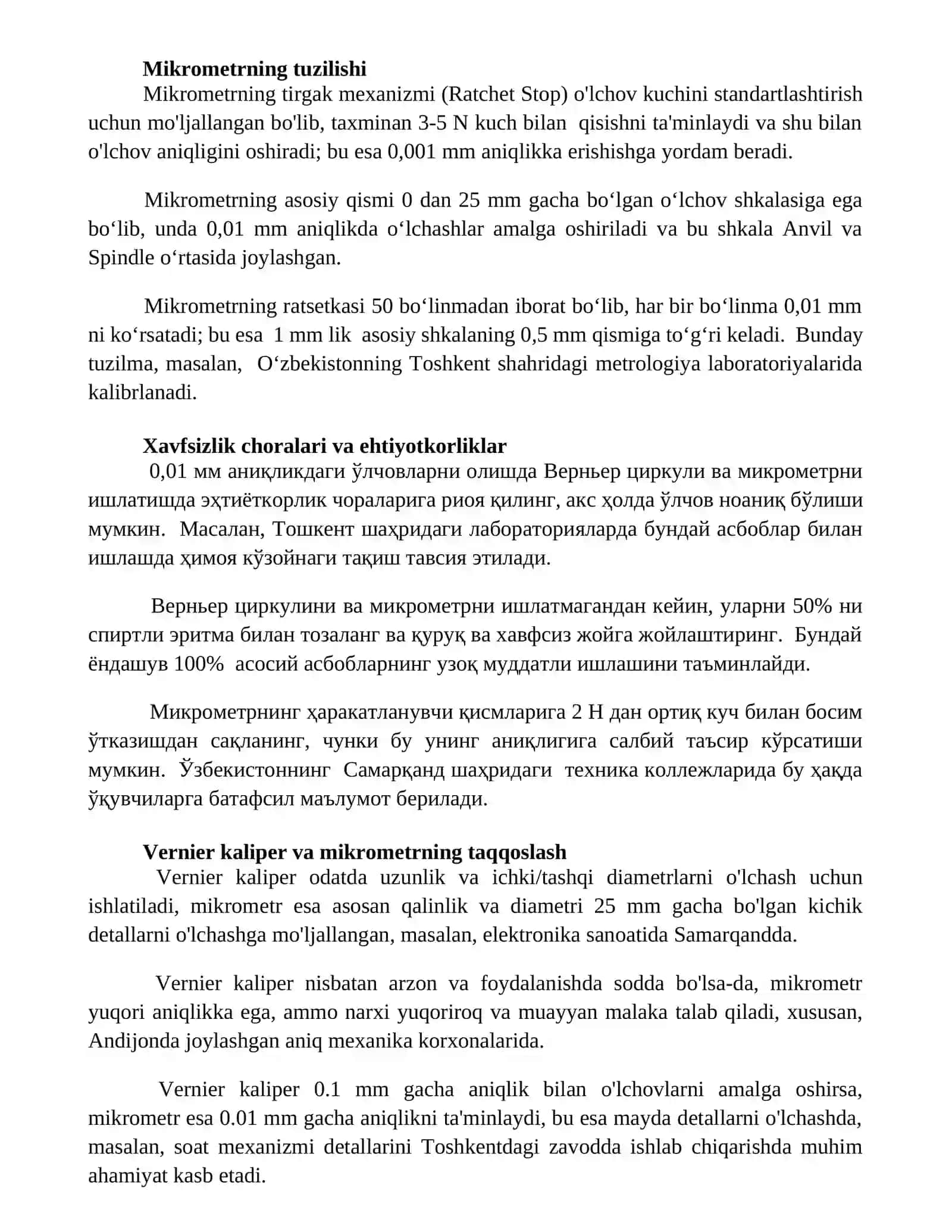 Vernier циркули ва микрометрлар 2