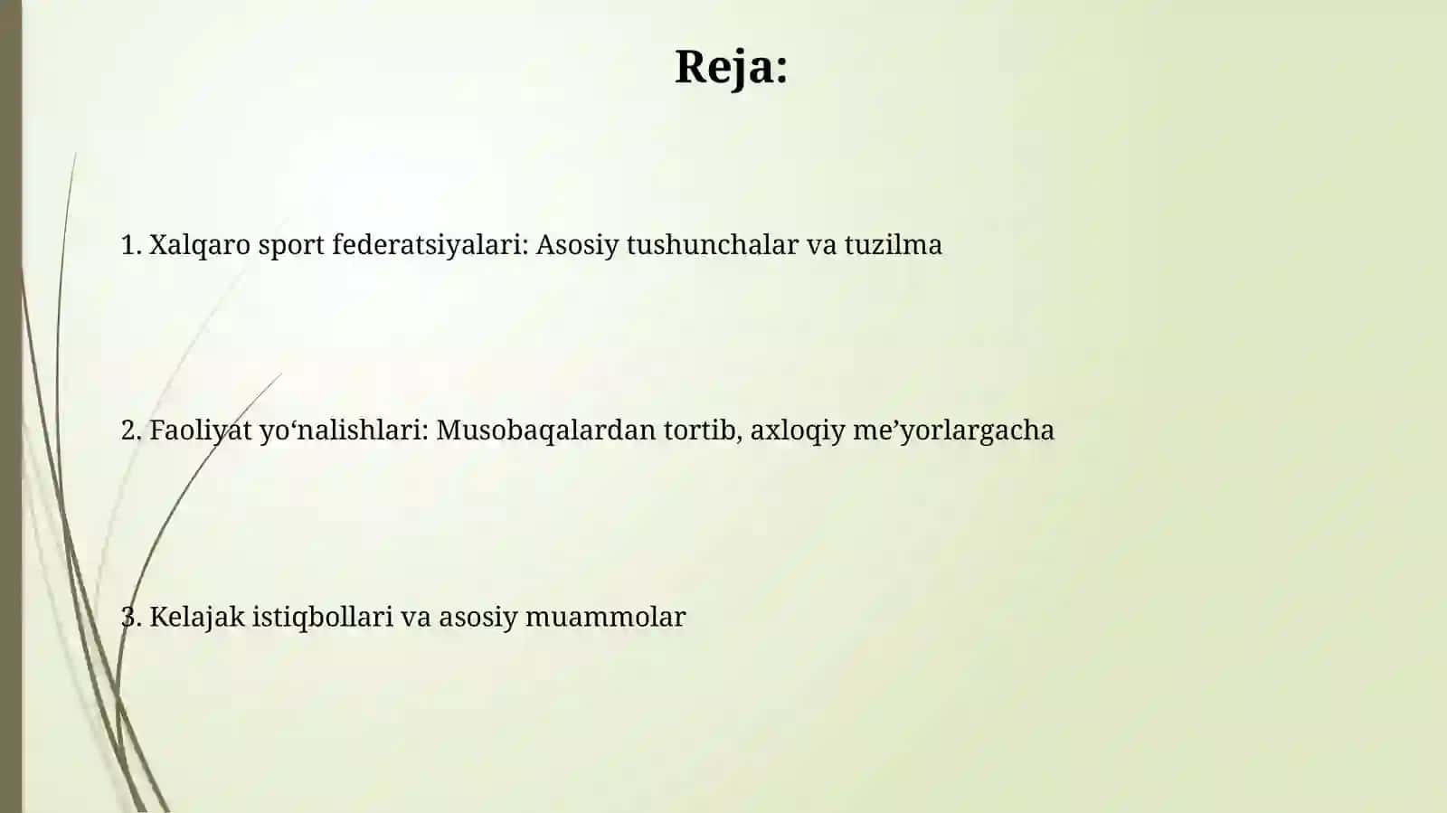 Xalqaro sport federatsiyalari va ularning faolyati 2