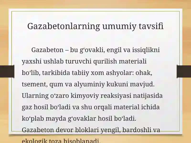 Gazabetonlarning ishlab chiqarish texnologiyasi 2