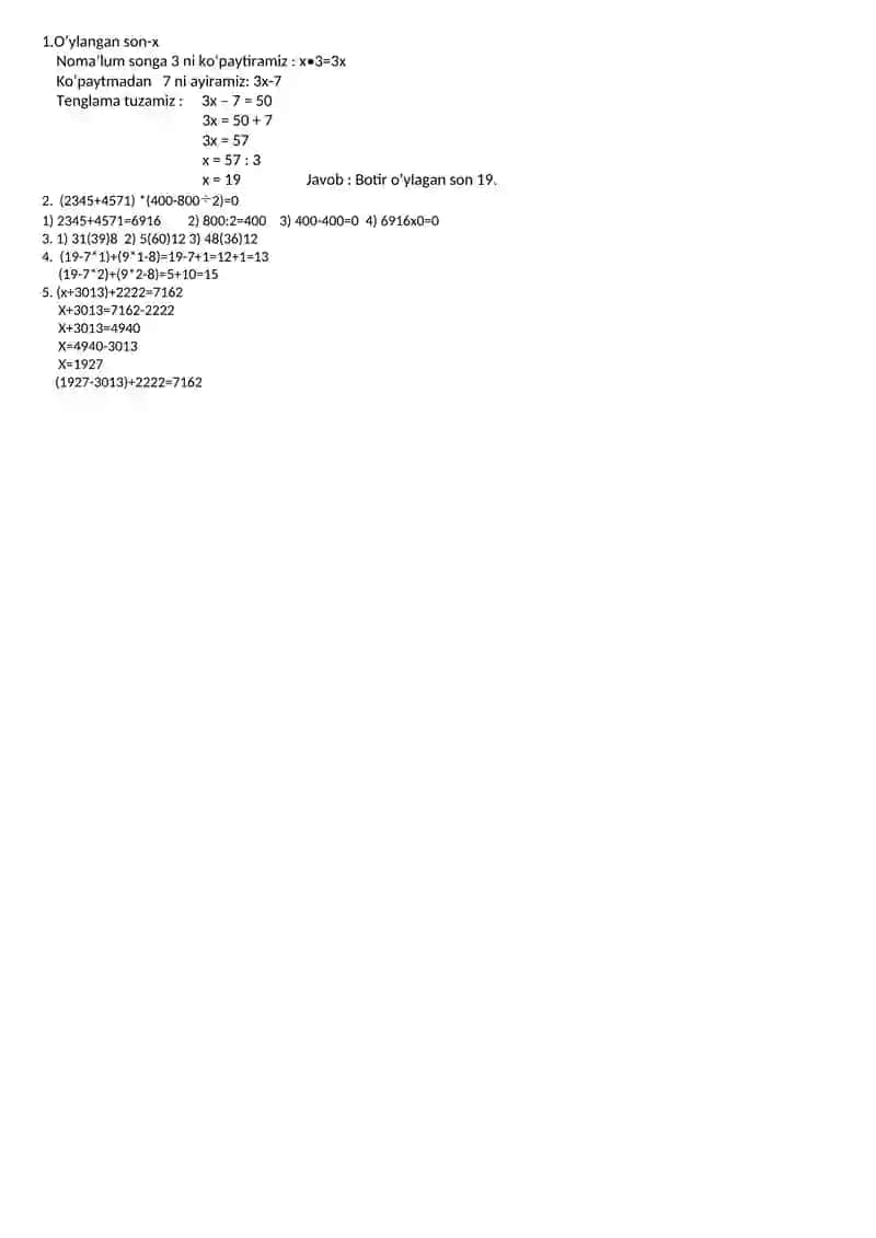 5-sinf matematika fanidan bilimlar bellashuvi uchun test savollari 2