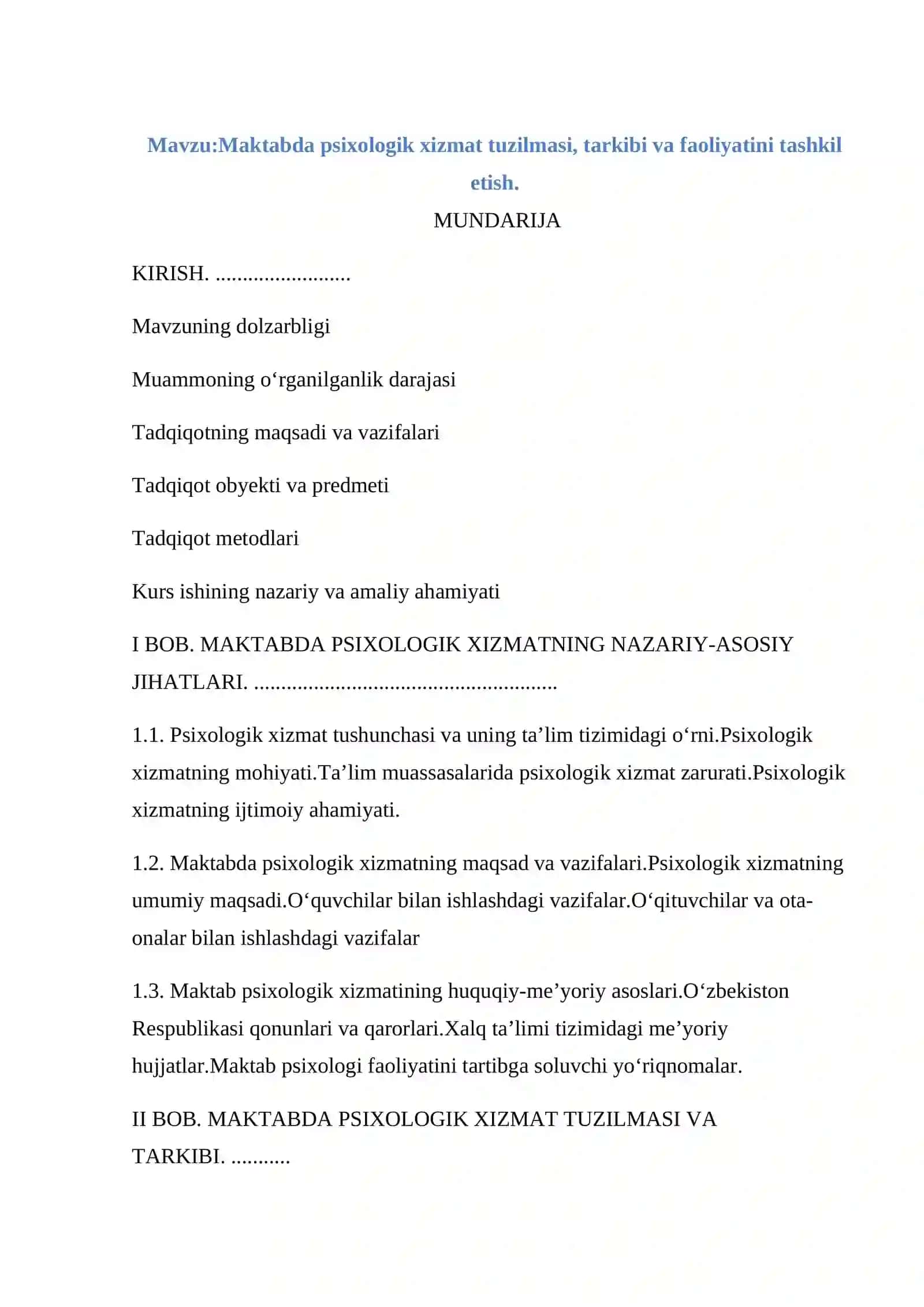Maktabda psixologik xizmat tuzilmasi, tarkibi va faoliyatini tashkil etish 2