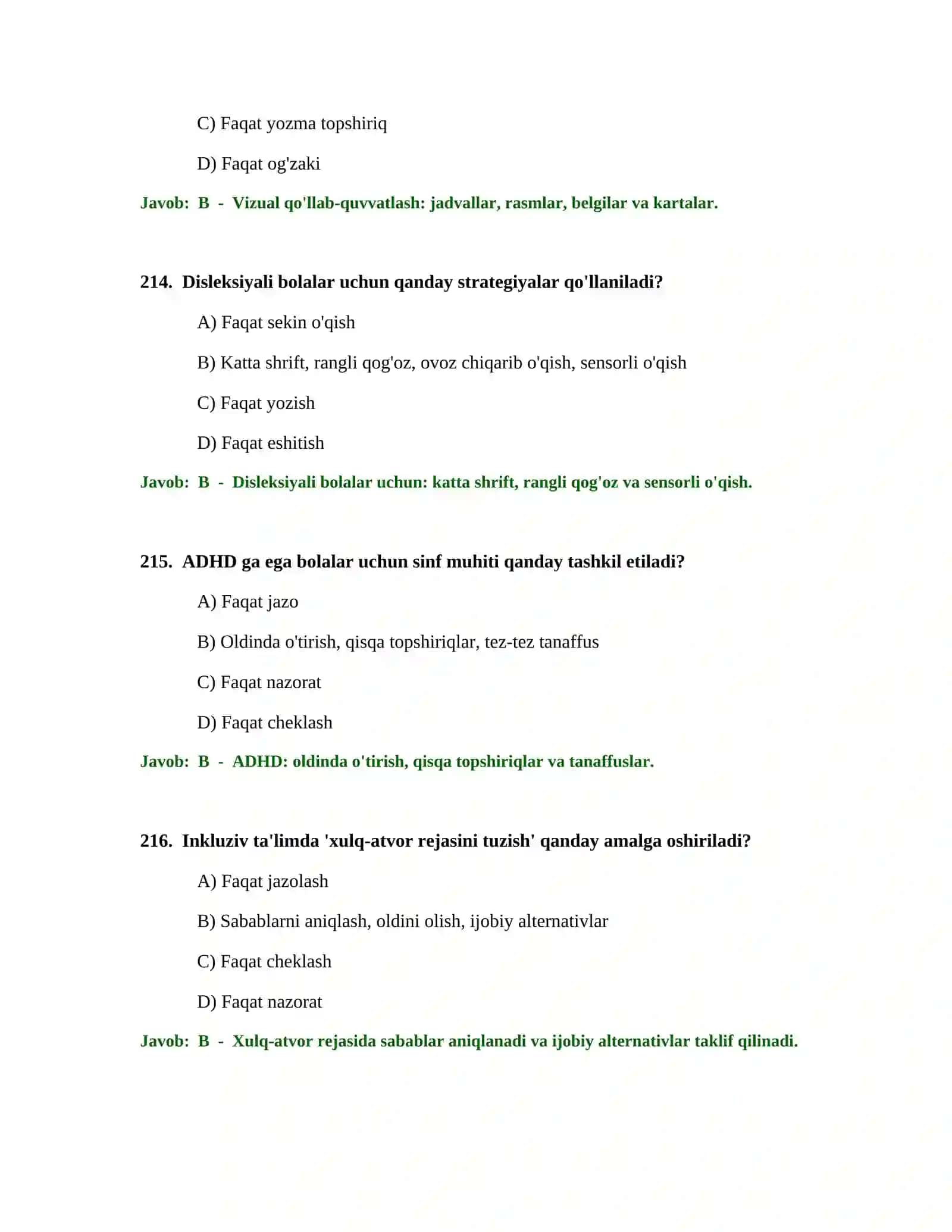 BOSHLANG'ICH TA'LIM O'QITUVCHISI TEST SINOVLARI 2