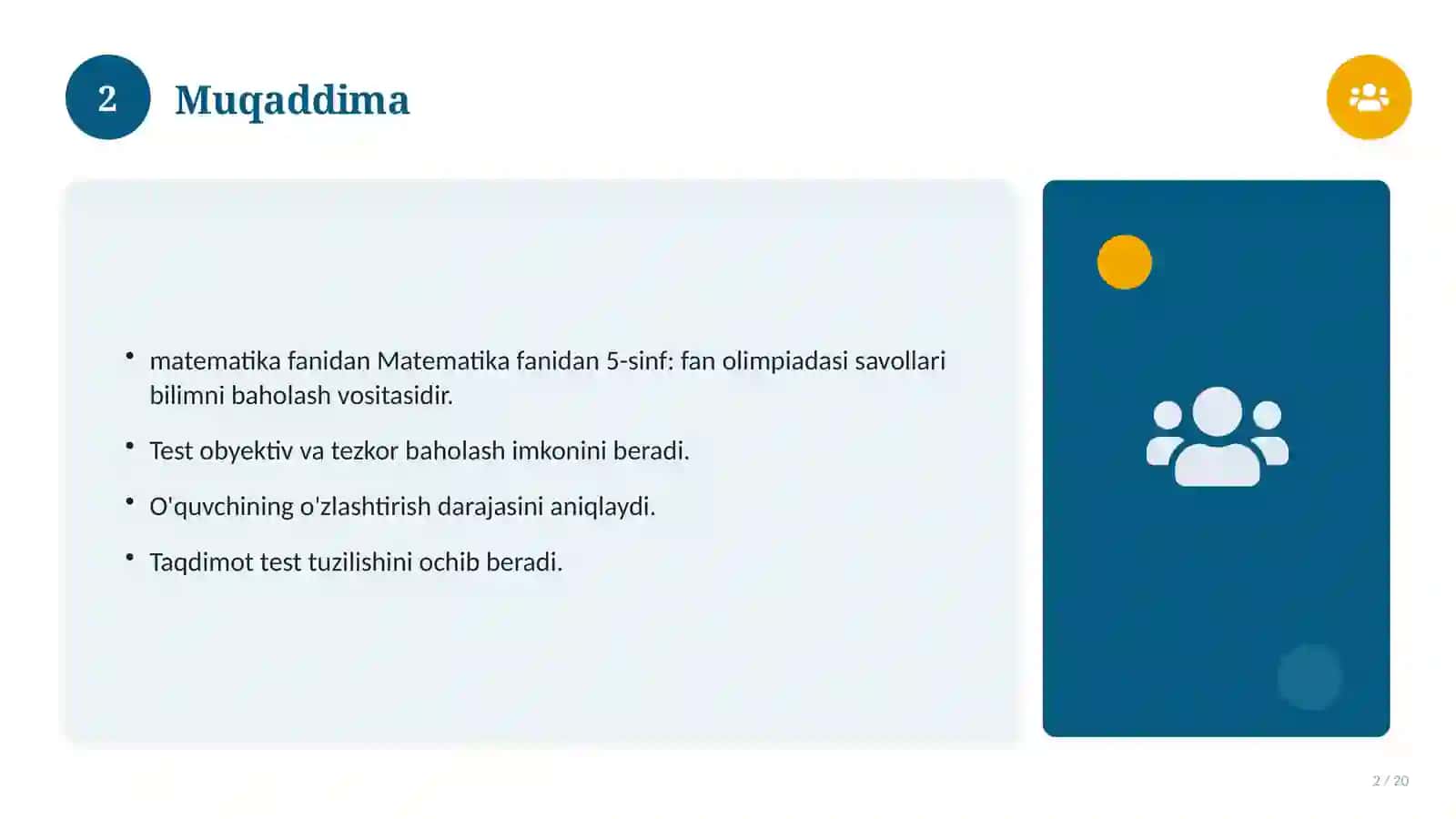 Matematika fanidan 5-sinf: fan olimpiadasi savollari 2