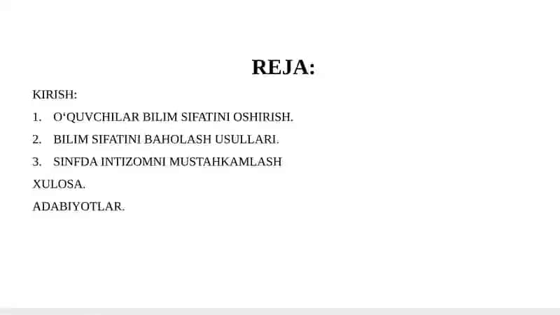 O‘QUVCHILAR BILIM SIFATINI OSHIRISH VA SINFDA INTIZOMNI MUSTAHKAMLASH 2