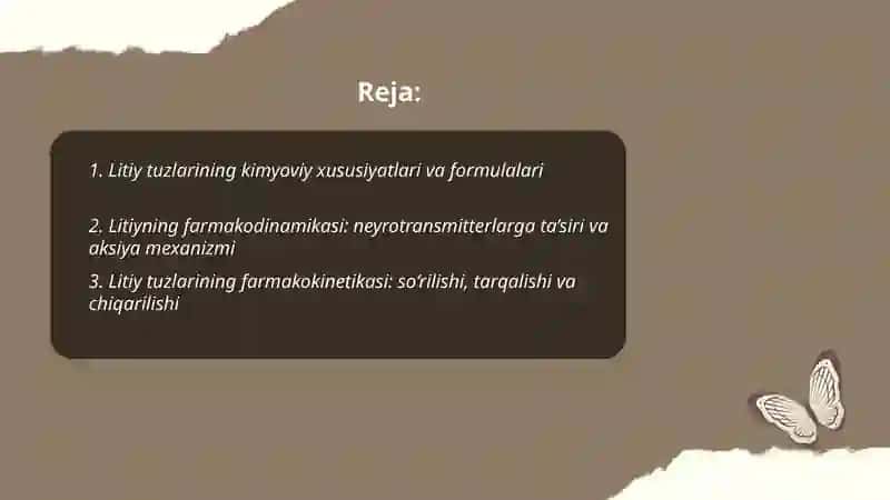Farmakalogiya fanidan litiy tuzlari sedativ vositalar 2