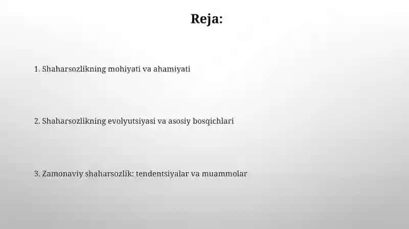 Shaharsozlik va uning rivojlanishi 2