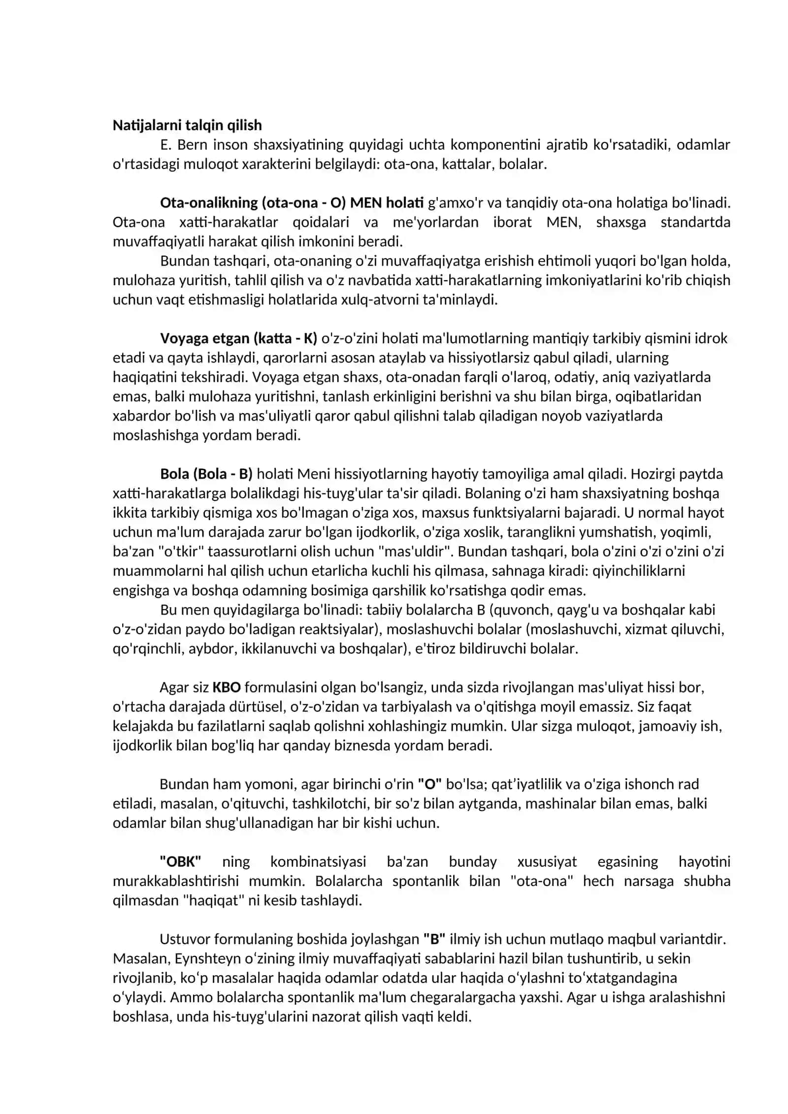 Shaxslararo munosabatlardagi rol pozitsiyalari (E. Bernga ko'ra) 2