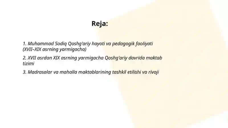 XVII asrda XIX asrning yarmigacha tarbiya, maktab va pedagogik fikrlar rivoji. 2