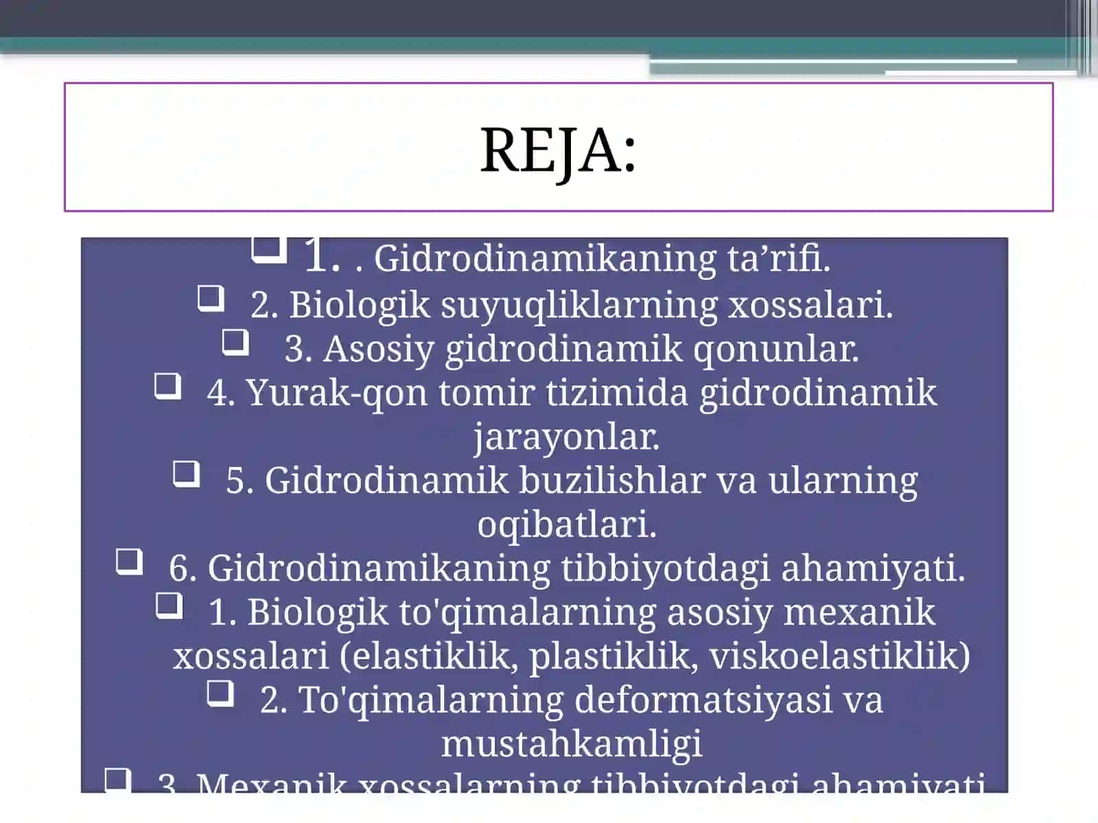 Gidrodinamikaning asosiy qonuniyatlari va biologik to'qimalar 2