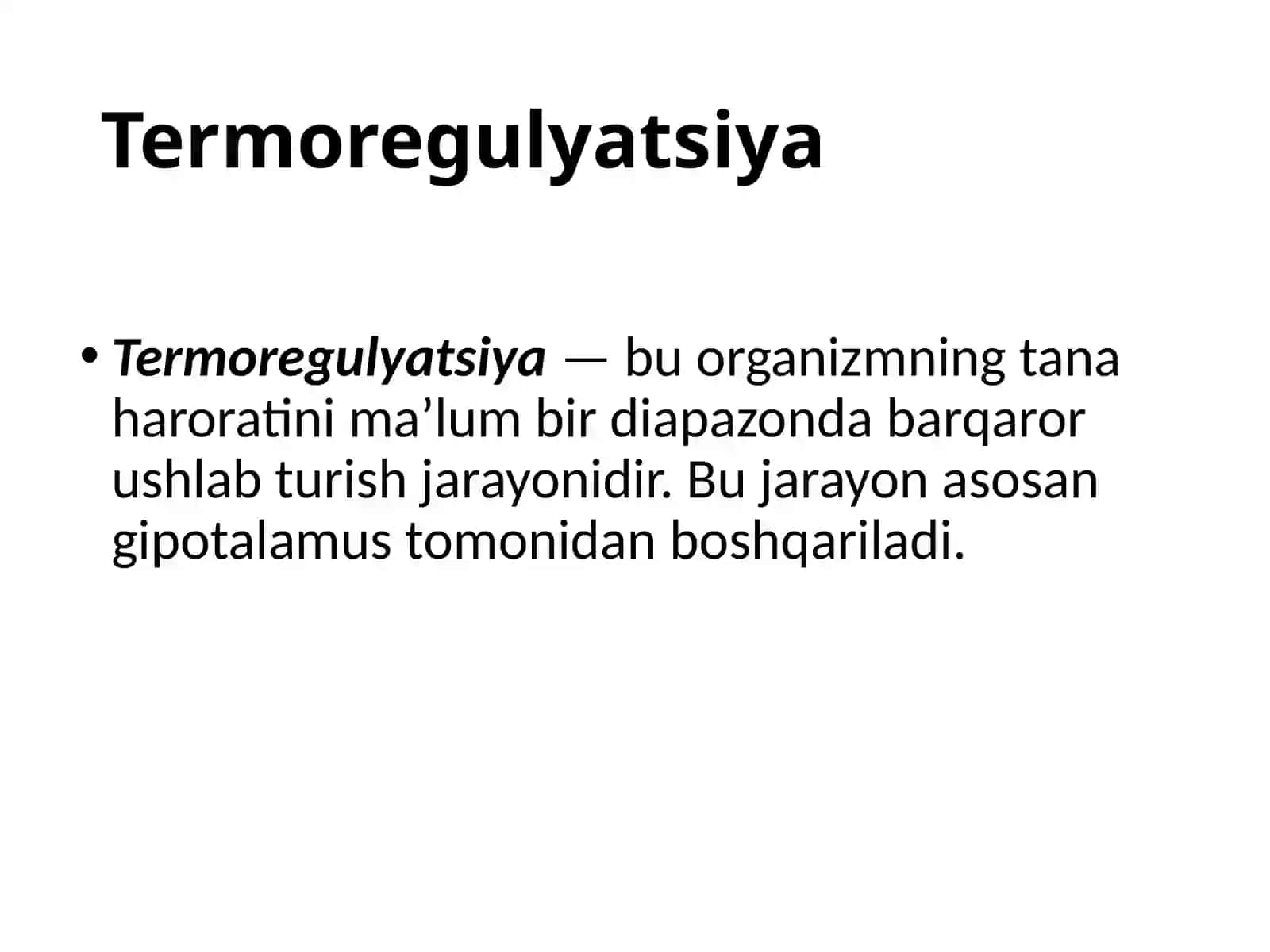 Termoregulatsiya va ishtaxaning boshqarilishi 2