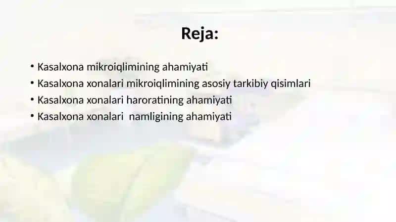 Kasalxona xonalari mikroiqlimining gigiyenik ahamyati 2