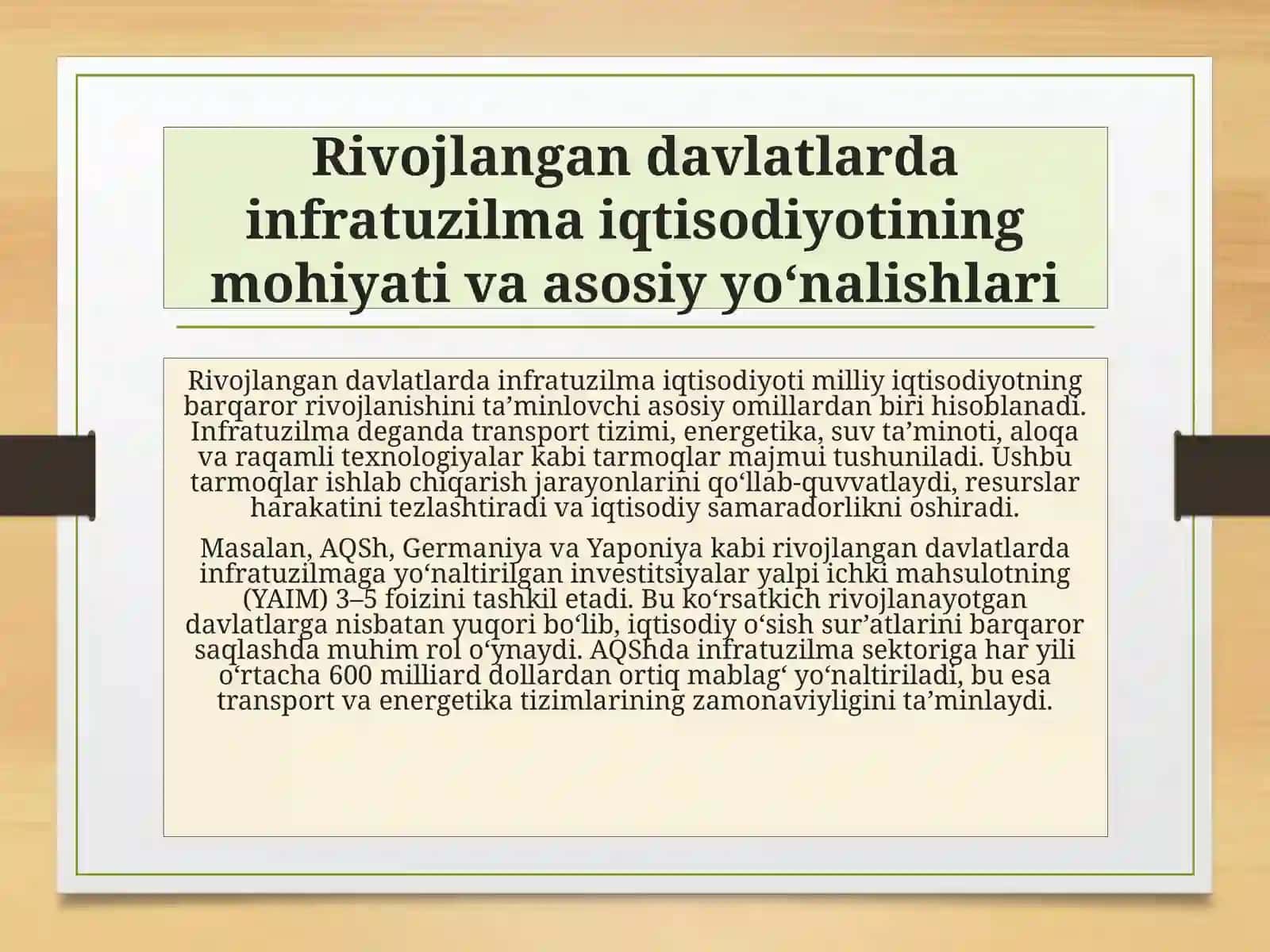 Bozor iqtisodiyoti rivojlangan davlatlarning infratuzilma iqtisodiyotidagi ilg‘or xorijiy tajribalarini o‘rganish 2