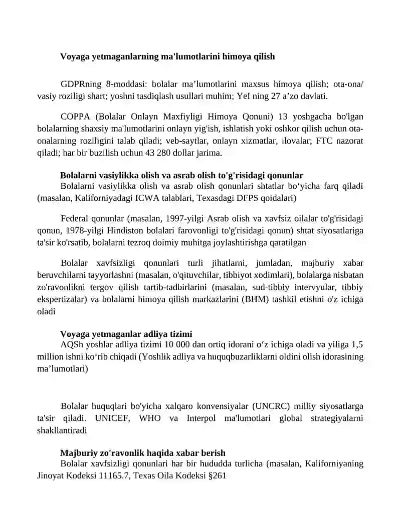 Bolalar xavfsizligini boshqarish bo'yicha qonunlar, qoidalar va siyosatlar 2