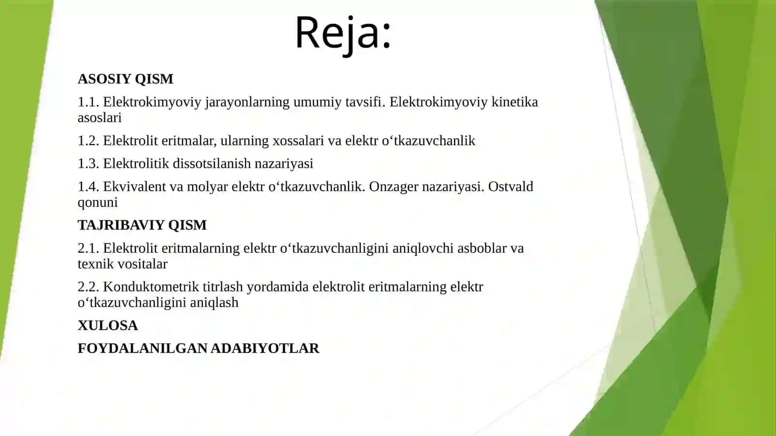 Elektroliteritmalarning elektro‘tkazuvchanligi 2