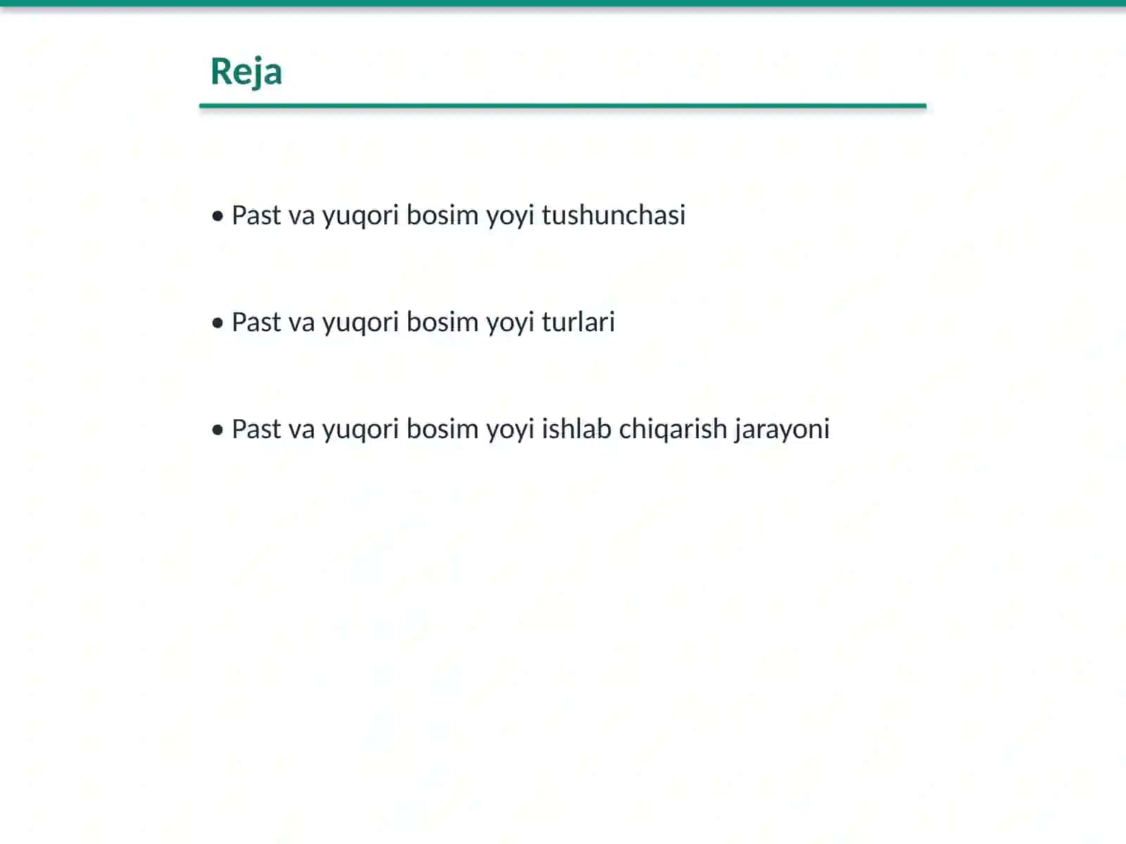 Past va yuqori bosim yoyi 2