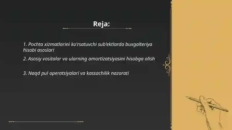 Pochta xizmatlarini ko'rsatuvchi sub'ektlarda buxgalteriya hisobi asoslari 2