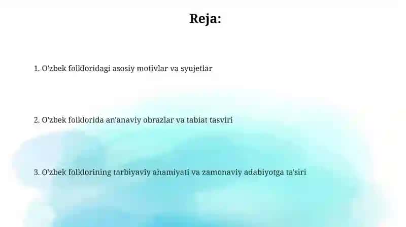 Ózbek folklorida Motivlar va sujetlar 2