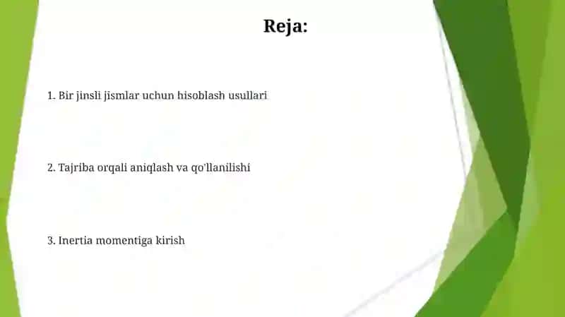 Bir jinsli sodda jismlarning inertsiya momentini aniqlash 2