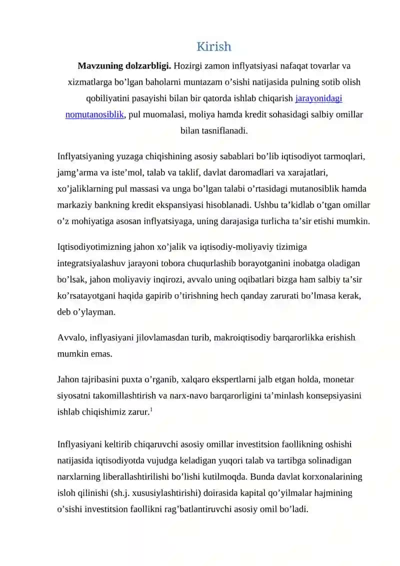 O'zbekiston respublikasi iqtisodiyotdagi inflyatsiya jarayonlari tahlili 2
