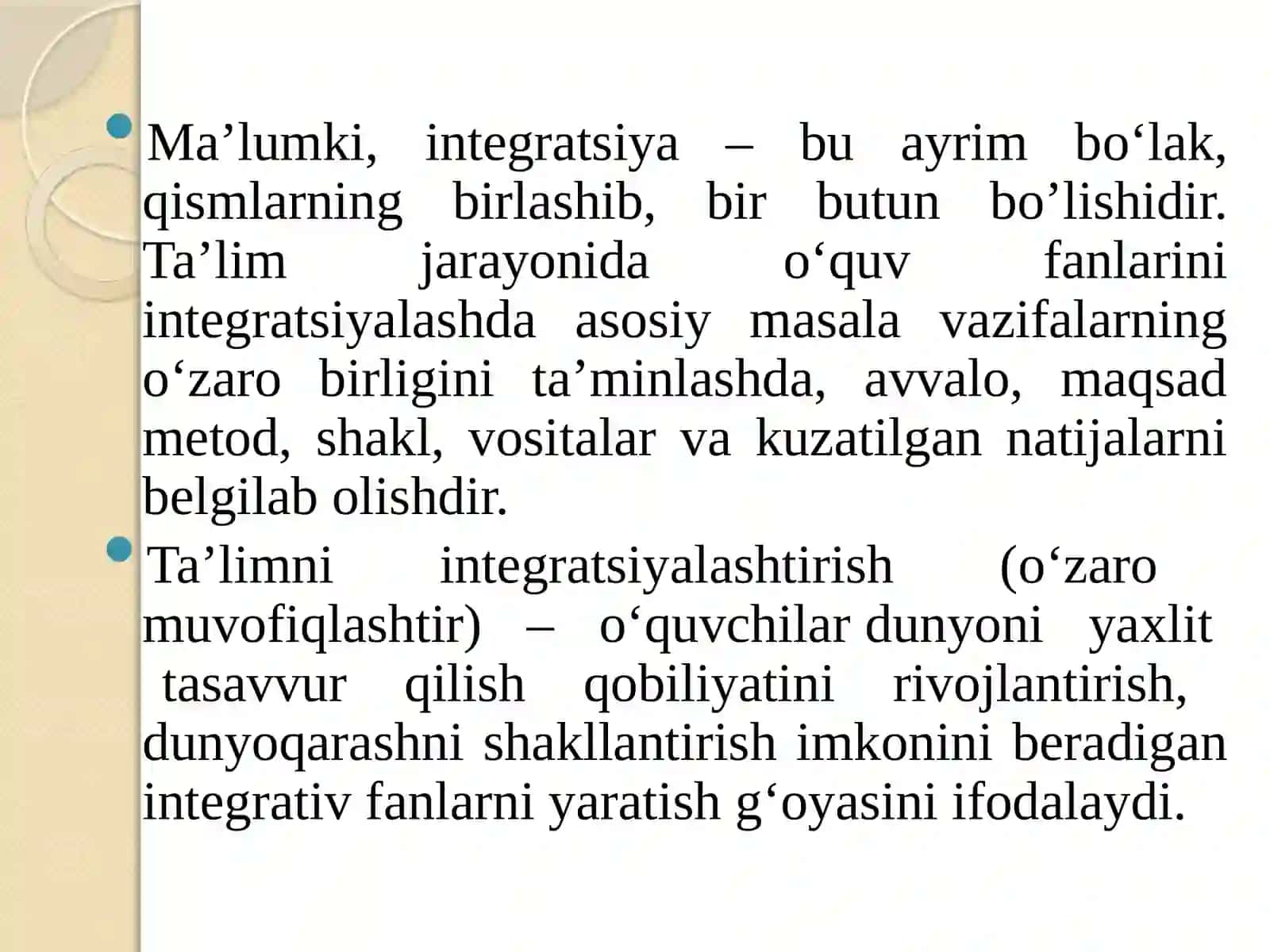 Boshlang’ich sinf texnologiya darslariga integratsion yondashuv, integratsiyalashgan ta’limning o’ziga xos hususiyatlari 2