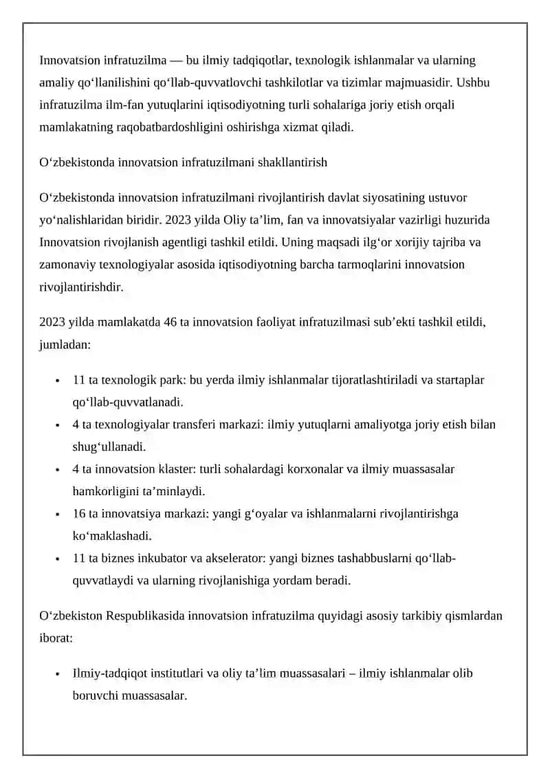 Innovatsion infratuzilma 2