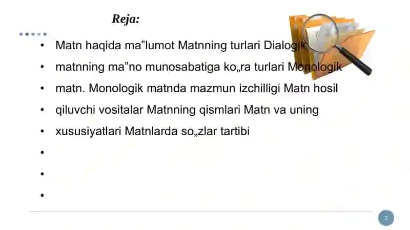 MATN VA UNING TURLARI. MATN HOSIL QILUVCHI VOSITALARI 2