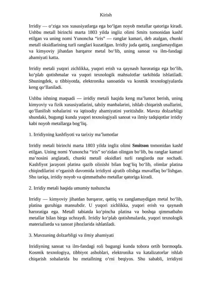 Irridiy metalli haqida umumiy ma’lumot 2