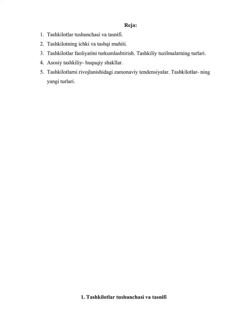 Tashkilotlar tushunchasi va ularning tavsifi. 2