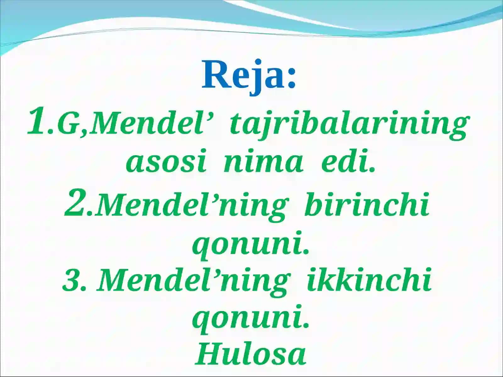 G.Mendel`ning monoduragay chatishtirish usuli bo’yicha masalalar yechish 2