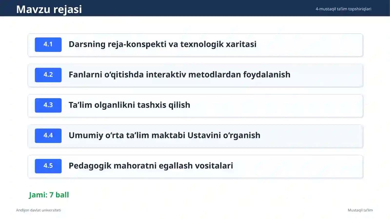 Mustaqil ta’lim topshiriqlari 2